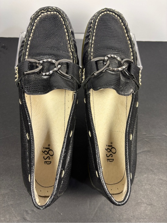 ASGI Shoes - asgi Black Lizard Embossed Leather Driving Loafers with Silver Rhinestone Detail